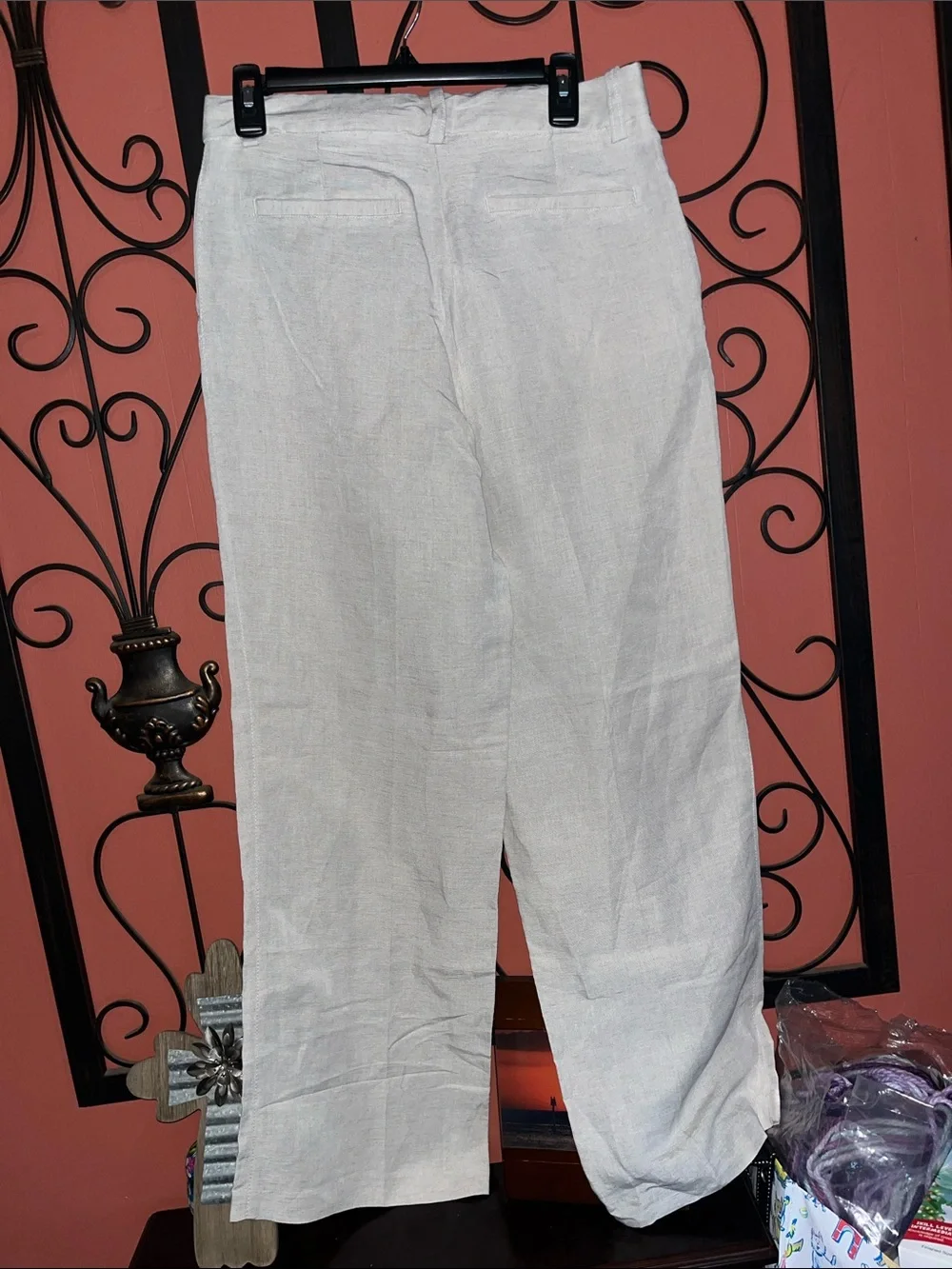 H&M Linen Blend Cream Wide Leg Pants Size 8